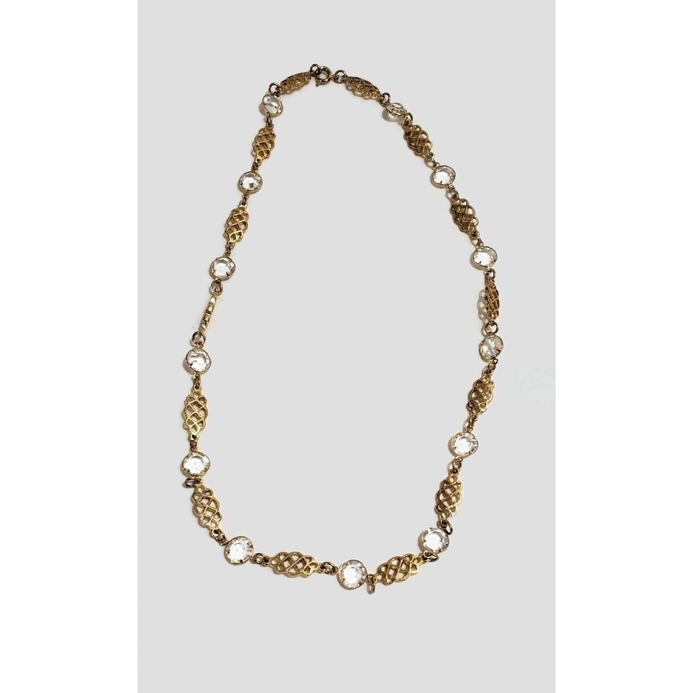Clear Crystal Infinity Link Gold Tone Necklace 21"
